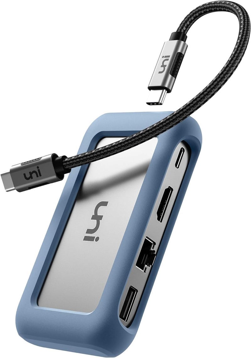 Uni محول متعدد المنافذ USB C من يوني مع كابل قابل للفصل، 8 في 1 USB C Hub مع HDMI 4K، Ethernet بسرعة 1Gbps، قارئ بطاقة SD، 100W PD، متوافق مع MacBook Pro 2023، iPad Pro 2023، Galaxy S24/S23 والمزيد - Image 1