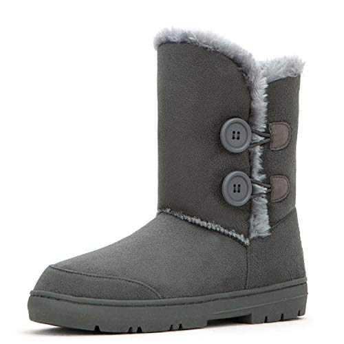 CLPP'LI Womens Twin Button Fully Fur Lined Waterproof Winter Snow Boots-Grey-9 - Image 1