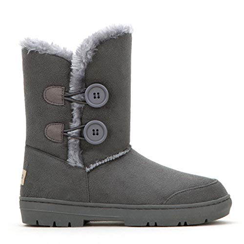 CLPP'LI Womens Twin Button Fully Fur Lined Waterproof Winter Snow Boots-Grey-9 - Image 2