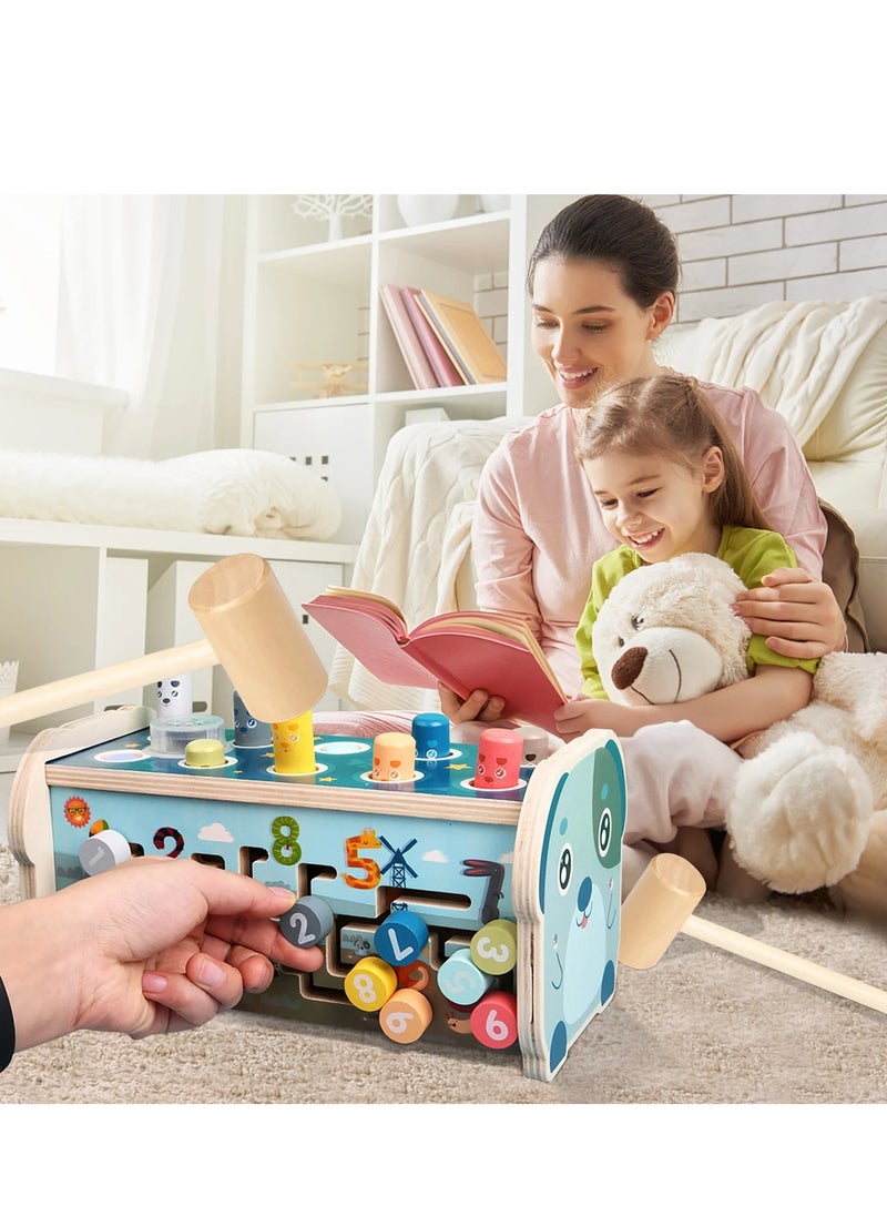 Generic - 3 in 1 Wooden Hammering Pounding Toy, Montessori Motor Skills Learning Toy, Early Development Toy with Pounding Bench, Xylophone, Number Sorting Maze - Image 1