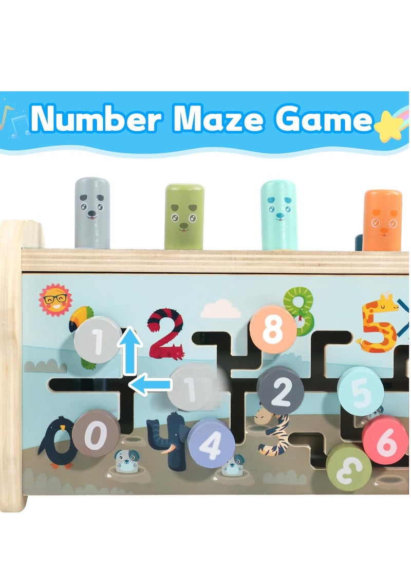 Generic - 3 in 1 Wooden Hammering Pounding Toy, Montessori Motor Skills Learning Toy, Early Development Toy with Pounding Bench, Xylophone, Number Sorting Maze - Image 1