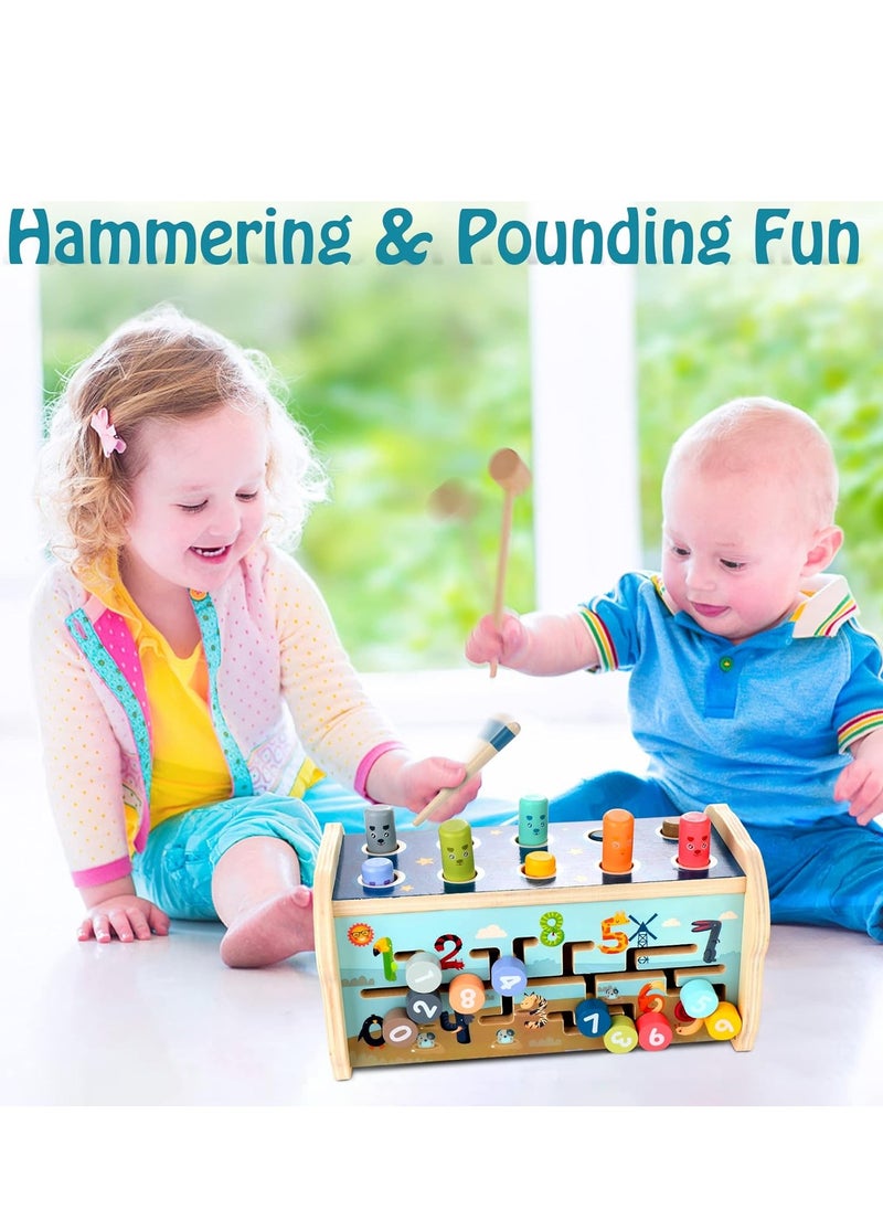 Generic - 3 in 1 Wooden Hammering Pounding Toy, Montessori Motor Skills Learning Toy, Early Development Toy with Pounding Bench, Xylophone, Number Sorting Maze - Image 1