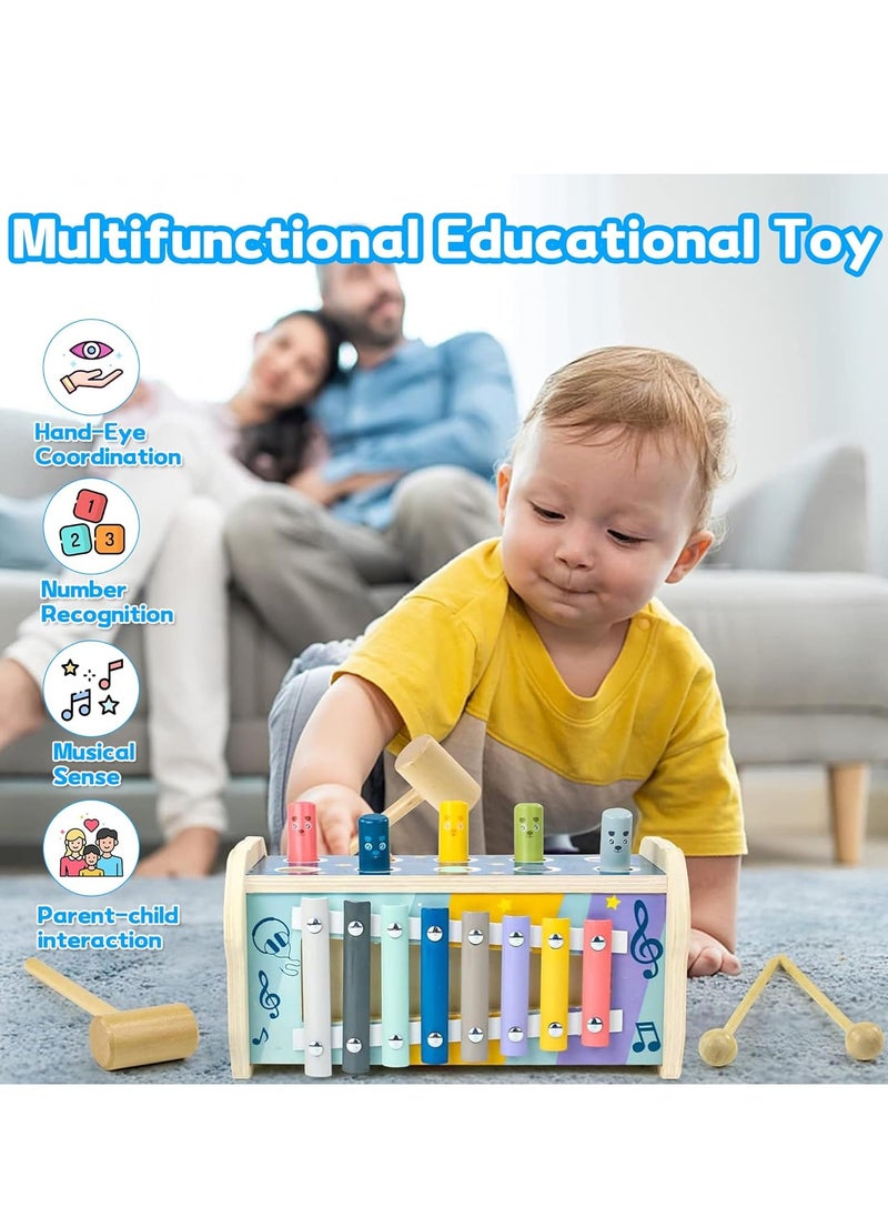 Generic - 3 in 1 Wooden Hammering Pounding Toy, Montessori Motor Skills Learning Toy, Early Development Toy with Pounding Bench, Xylophone, Number Sorting Maze - Image 1