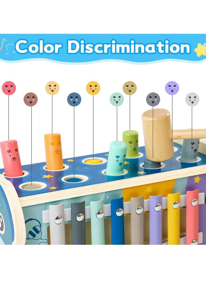 Generic - 3 in 1 Wooden Hammering Pounding Toy, Montessori Motor Skills Learning Toy, Early Development Toy with Pounding Bench, Xylophone, Number Sorting Maze - Image 1
