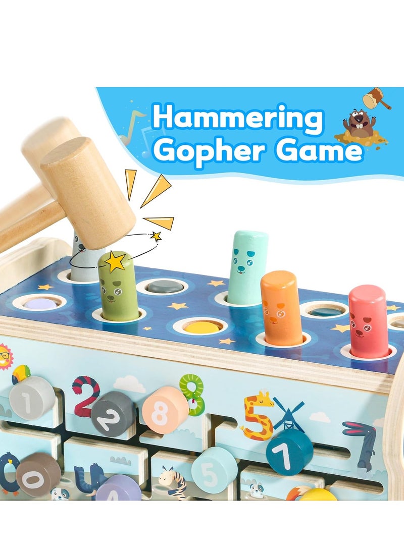 Generic - 3 in 1 Wooden Hammering Pounding Toy, Montessori Motor Skills Learning Toy, Early Development Toy with Pounding Bench, Xylophone, Number Sorting Maze - Image 1