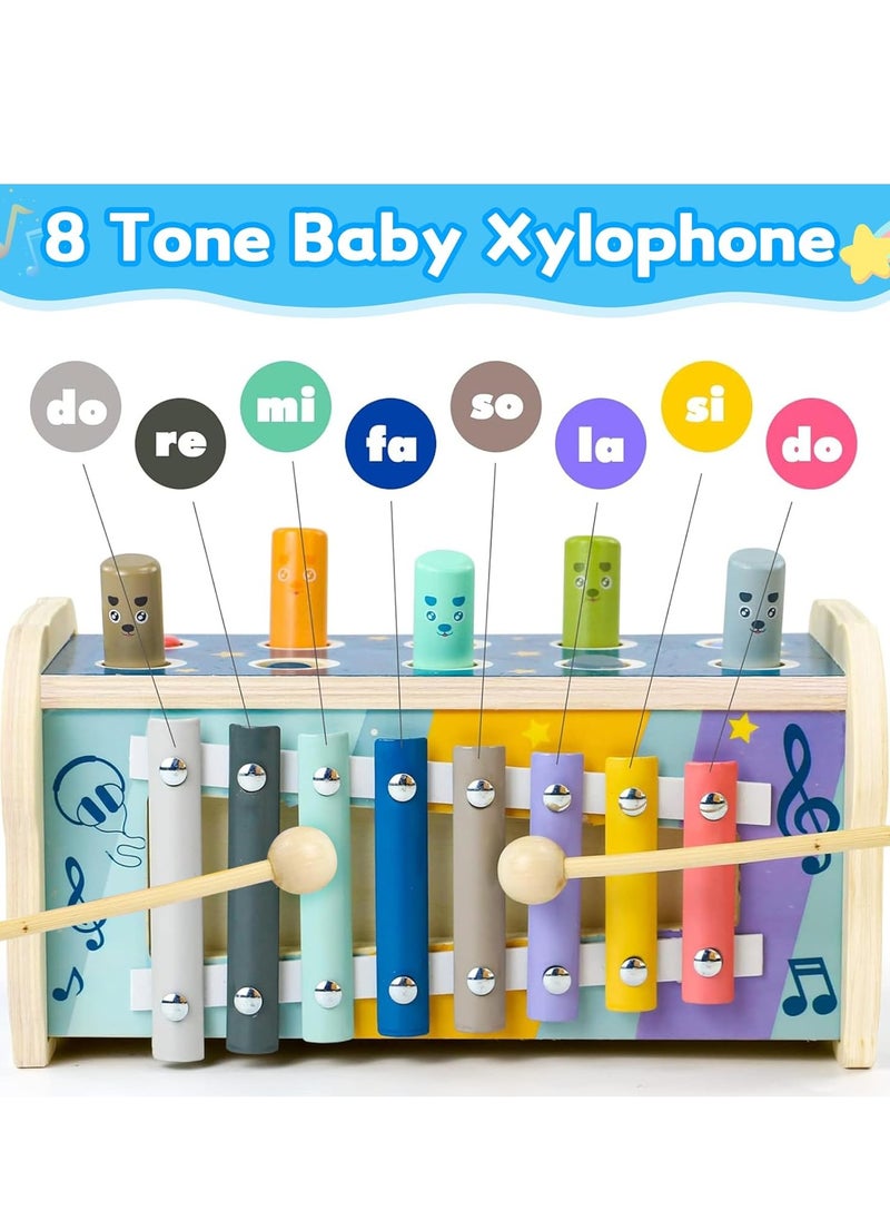Generic - 3 in 1 Wooden Hammering Pounding Toy, Montessori Motor Skills Learning Toy, Early Development Toy with Pounding Bench, Xylophone, Number Sorting Maze - Image 1