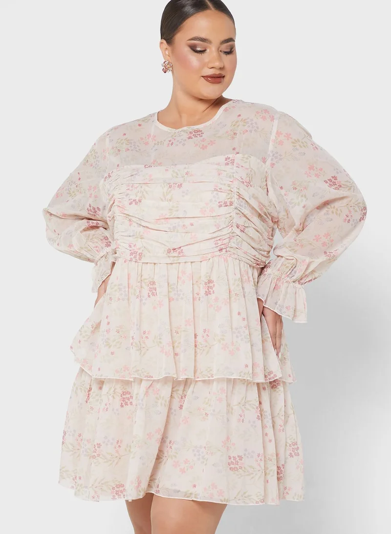 Anaya with Love Curve Ruffle Floral Printed Dress