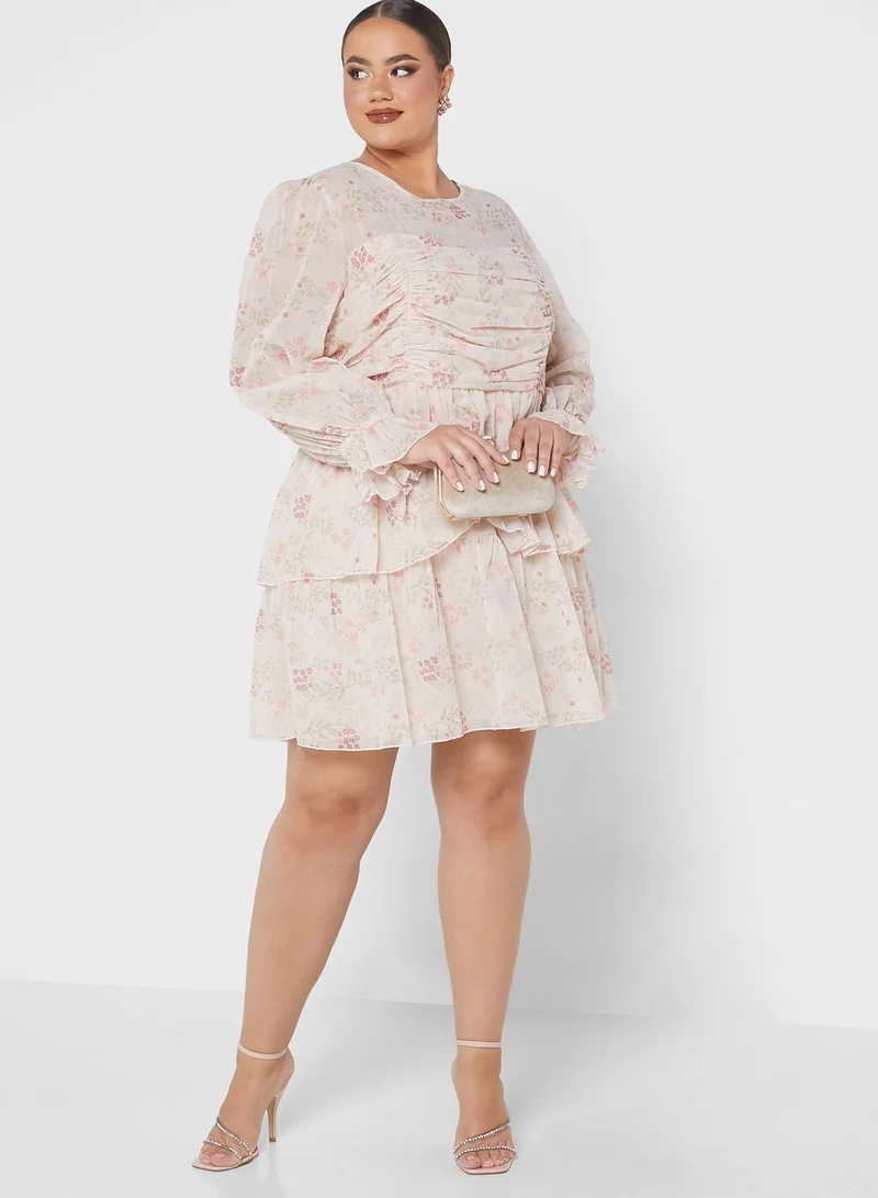 Anaya with Love Curve Ruffle Floral Printed Dress