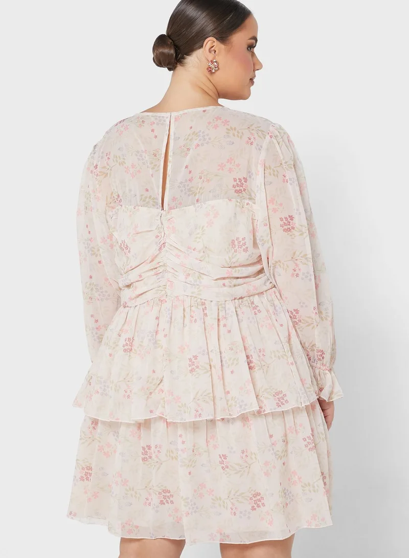 Anaya with Love Curve Ruffle Floral Printed Dress