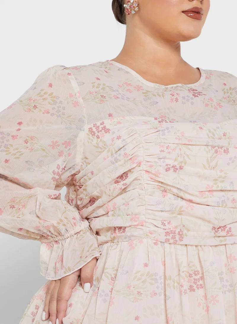 Anaya with Love Curve Ruffle Floral Printed Dress