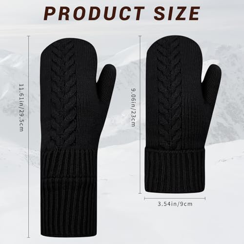 HOPSOOKEN Winter Mittens Gloves for Women Warm Thermal Fleece Thick Knit Soft Cozy Wool Snow Mittens for Cold Weather Gifts(Black) - Image 5