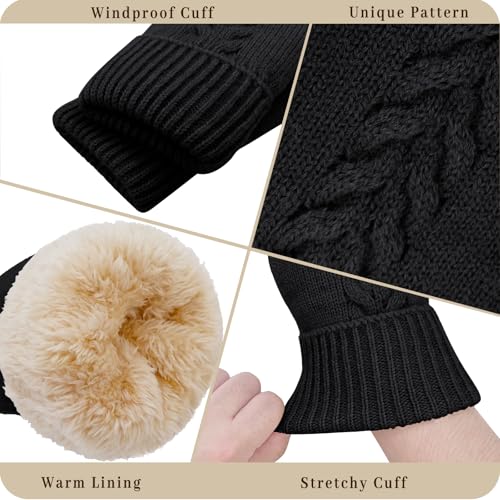 HOPSOOKEN Winter Mittens Gloves for Women Warm Thermal Fleece Thick Knit Soft Cozy Wool Snow Mittens for Cold Weather Gifts(Black) - Image 3