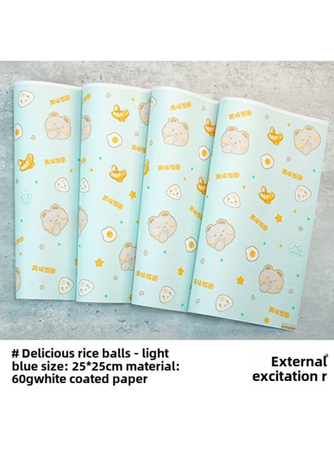 Sandwich Wrapping Paper Oil-absorbing And Oil-proof Hamburger Paper Bread Tray Pad Paper Lunch Roll LOGO-Color:500 To Send 450 Sealing Stickers-Specifications:Delicious Rice Ball-light Blue - Image 1