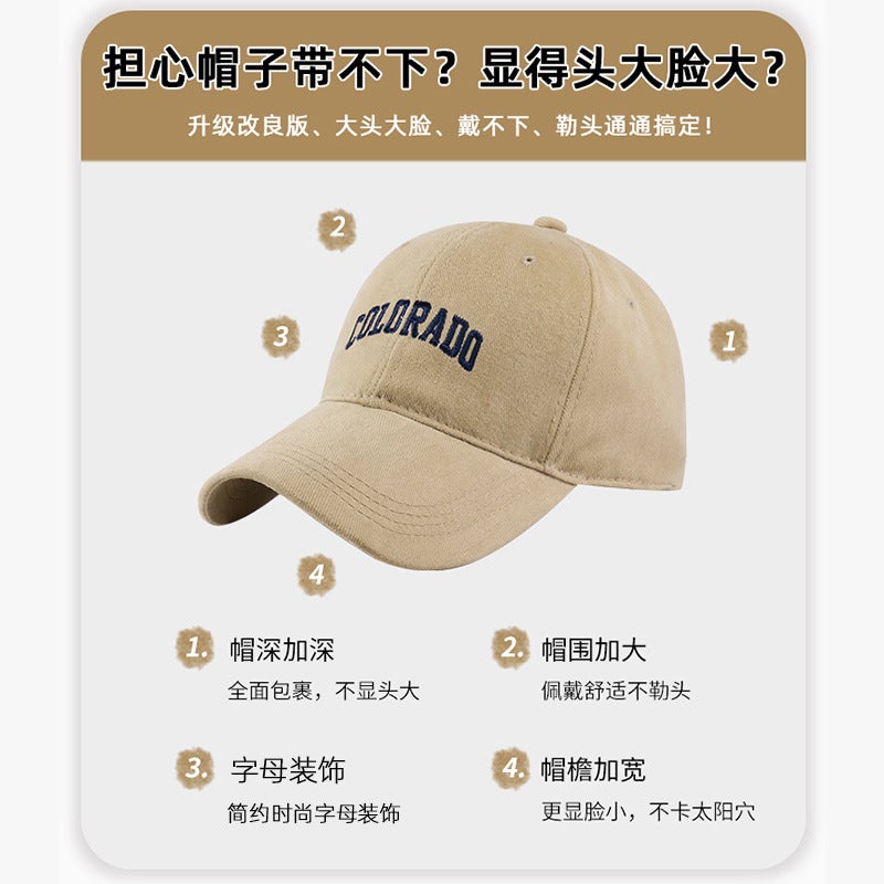 Style Oversized Baseball Cap For Women With Deep Crown, Face-Slimming Brushed Cotton Duckbill Cap, Korean Version Wide-Brimmed Hat For Men - Image 5