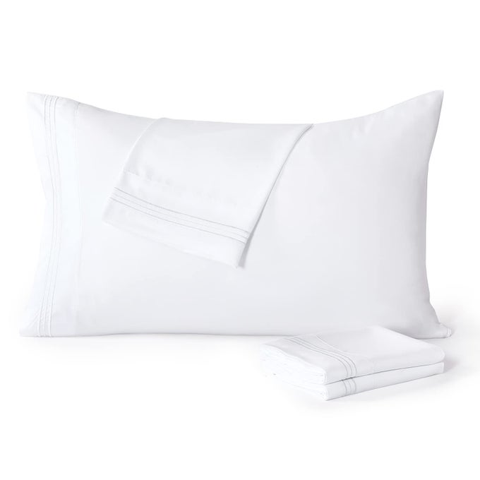 PILLOW CASES QUEEN SIZE SET OF 4 ULTRA SOFT 1800TC HOTEL QUALITY DOUBLE BRUSHED MICROFIBER EMBROIDERED PILLOWCASES ENVELOPE CLOSURE FADE RESISTANT 20X30 WHITE