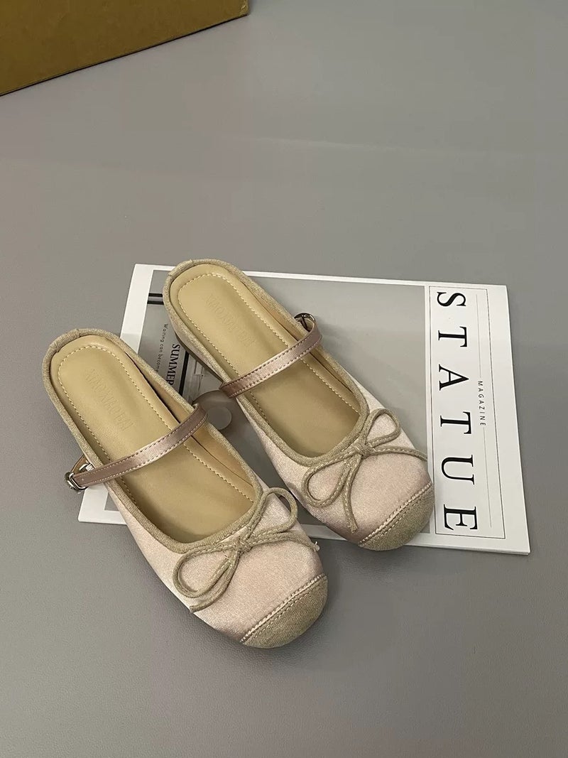 Girl'S Heart Ballet Style Bow Height Half-Slip Shoes Baotou Slippers 5Cm Fashion Women'S Shoes - Image 1