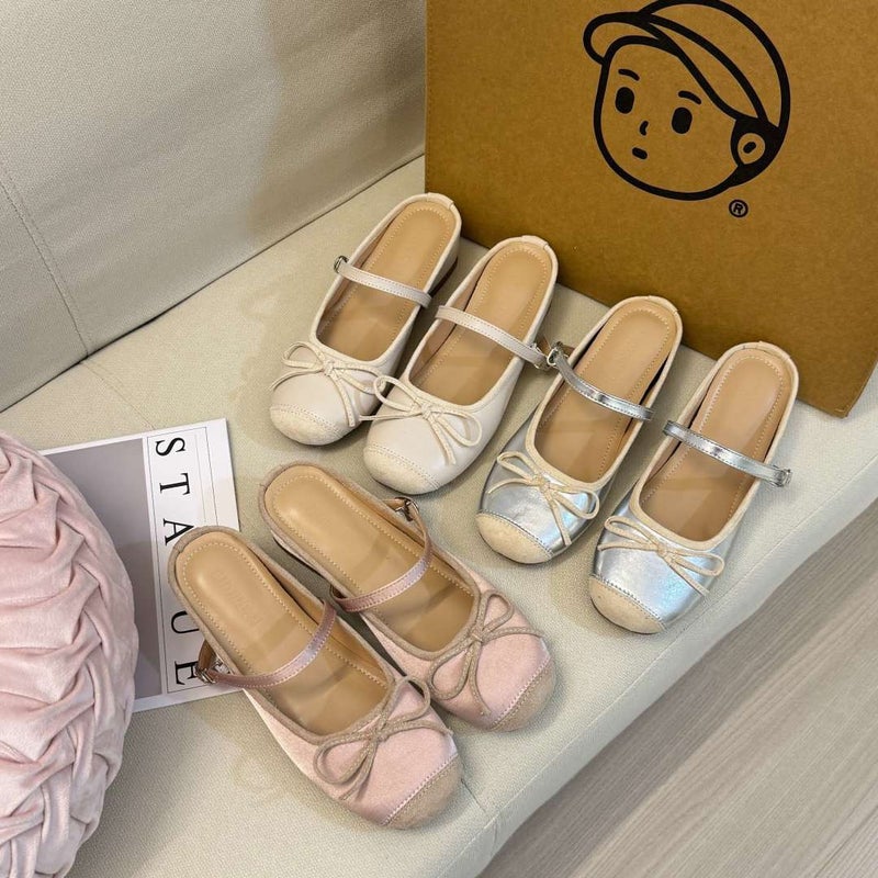 Girl'S Heart Ballet Style Bow Height Half-Slip Shoes Baotou Slippers 5Cm Fashion Women'S Shoes - Image 2