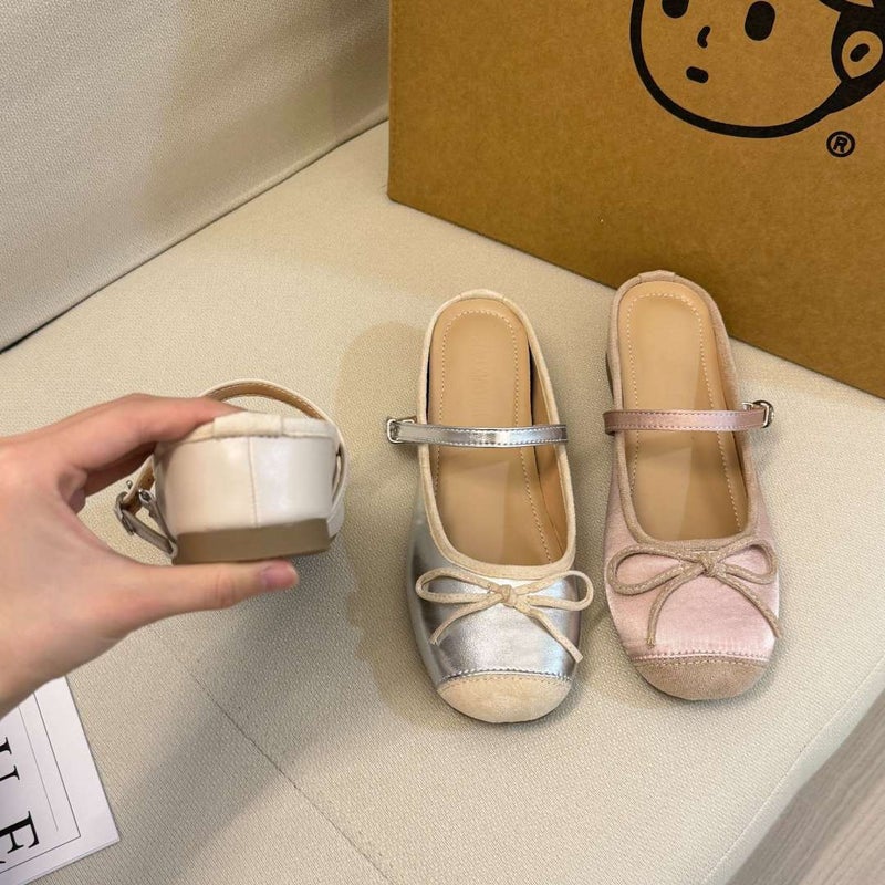 Girl'S Heart Ballet Style Bow Height Half-Slip Shoes Baotou Slippers 5Cm Fashion Women'S Shoes - Image 3