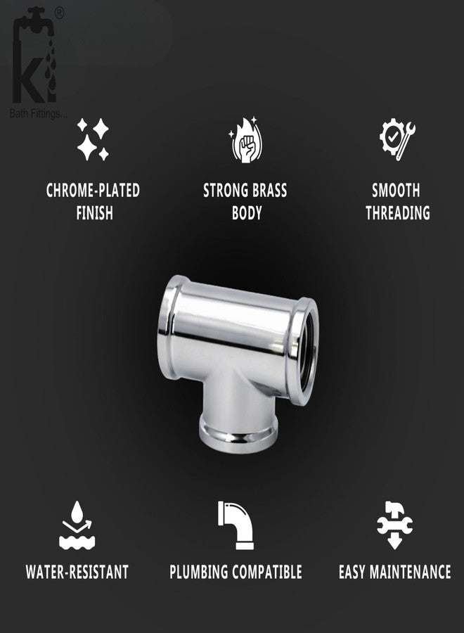 KI BATH FITTINGS وصلة تي من النحاس المطلي بالكروم مقاس 1/2 بوصة من كي آي® | وصلة تي داخلية ملولبة | موصل ثلاثي الاتجاهات شديد التحمل لتطبيقات السباكة | عبوة من قطعة واحدة - Image 3