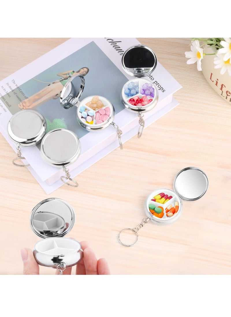 SYOSI - Mini Pill Case, 6pack Metal Pill Case Round Medicine Holder Container with Keychain, Protable Tablet Organizer Box with 3 Compartments for Medicine, Supplement, Vitamin, Fish Oils - Image 1
