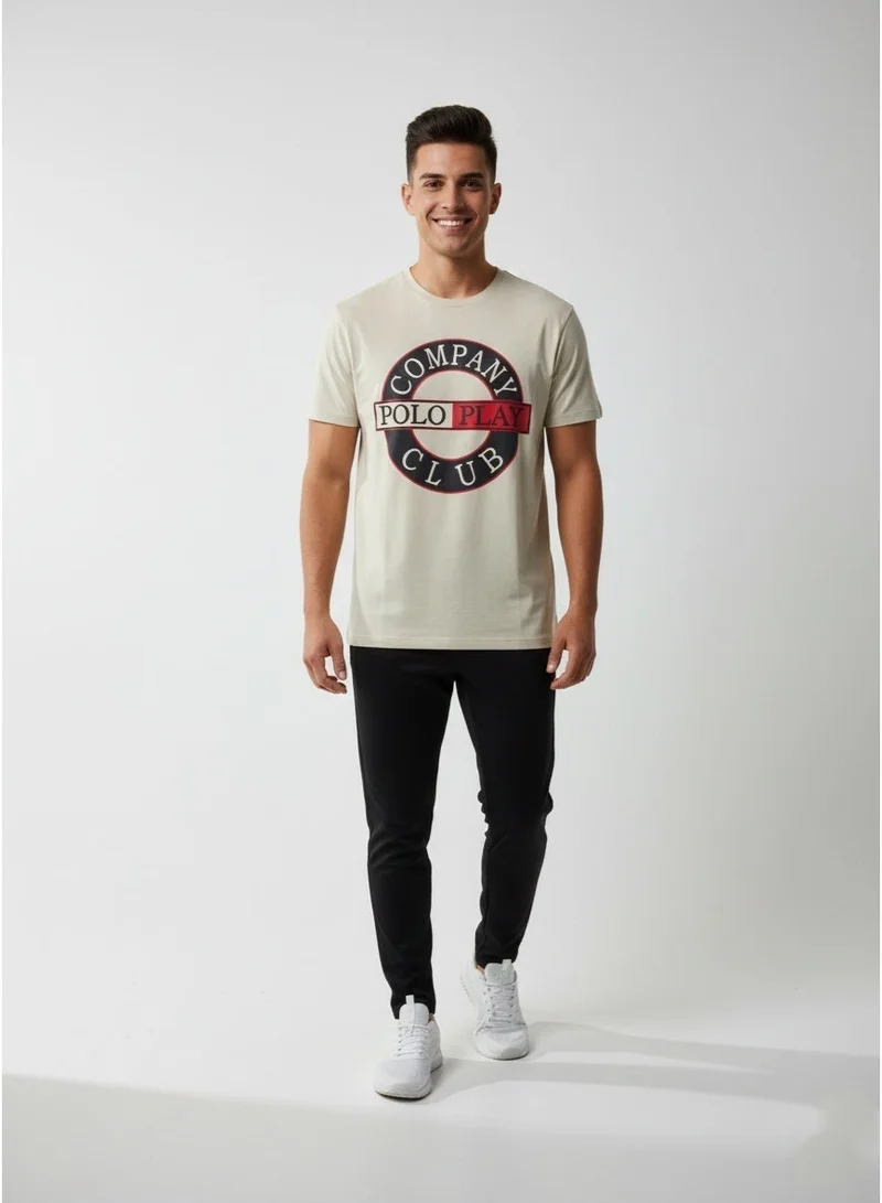 لعب البولو تيشيرت رجالي مطبوع بيج