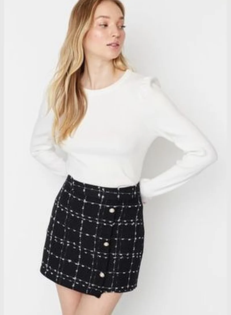 trendyol Black Buttoned Tweed Fabric Mini Woven Skirt TWOAW23ET00371
