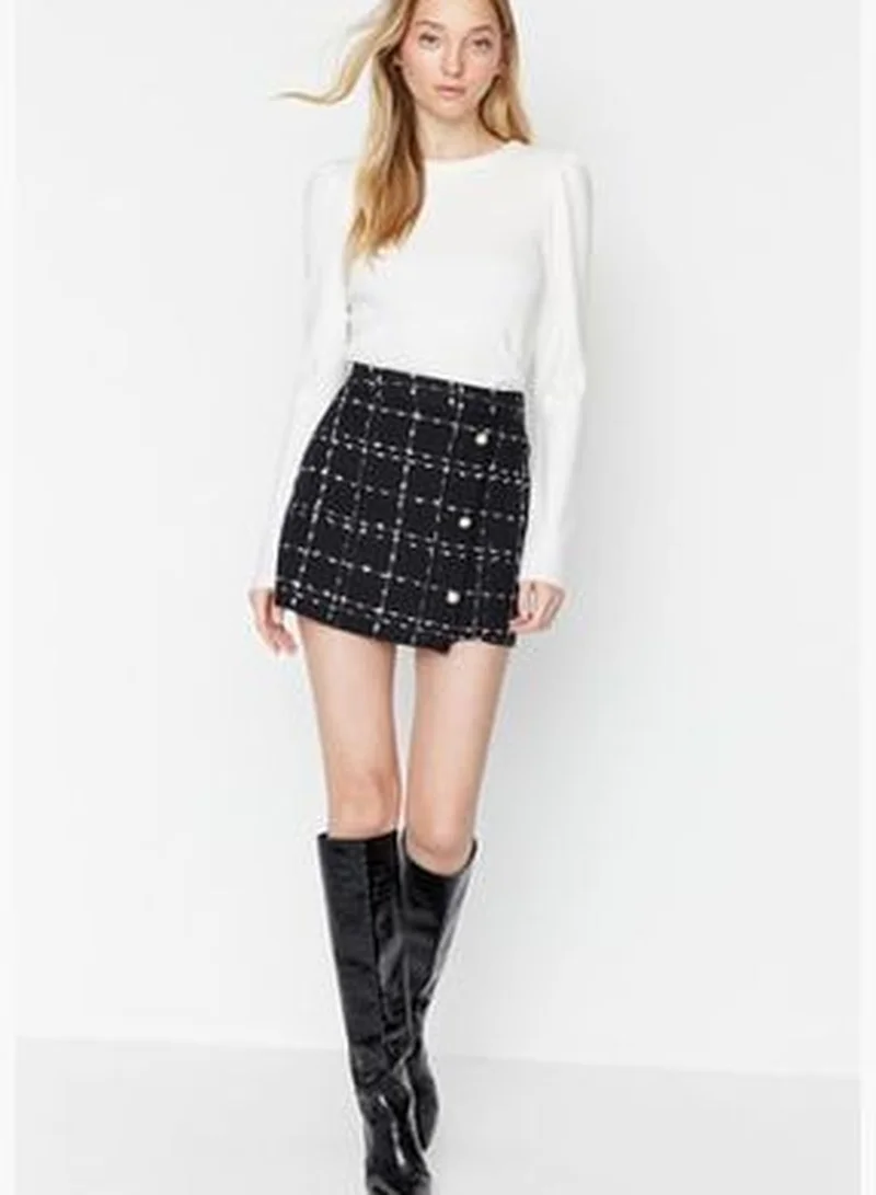 trendyol Black Buttoned Tweed Fabric Mini Woven Skirt TWOAW23ET00371