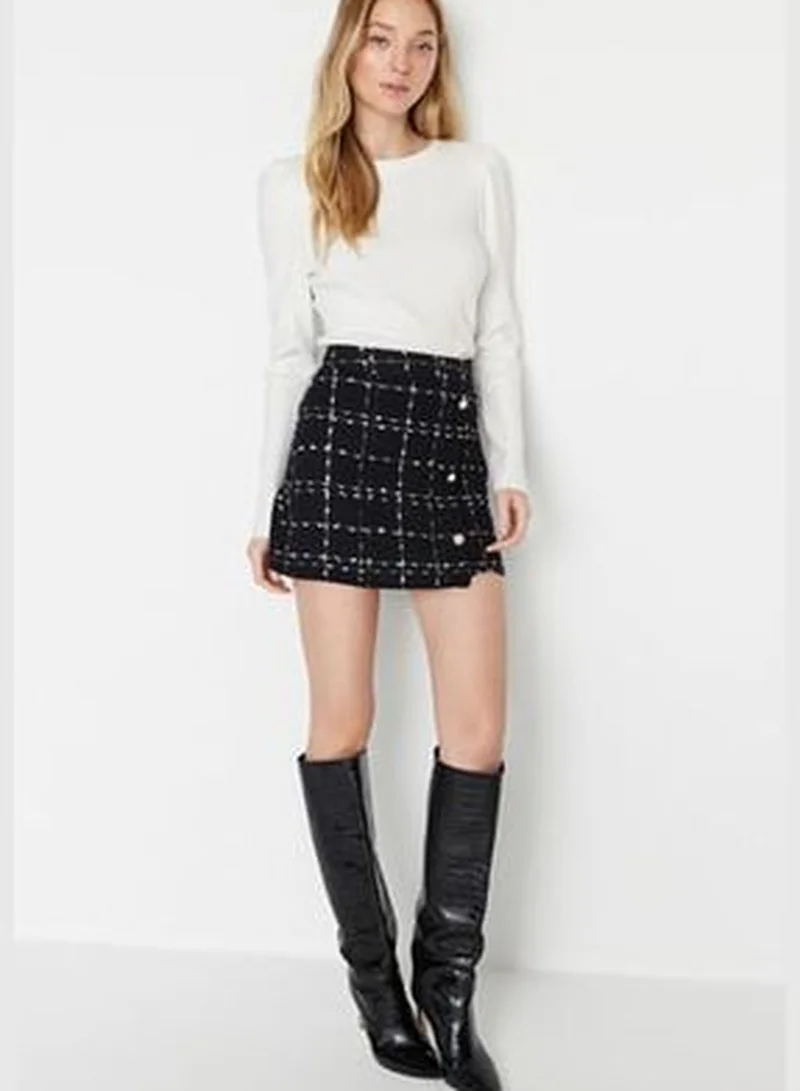 trendyol Black Buttoned Tweed Fabric Mini Woven Skirt TWOAW23ET00371