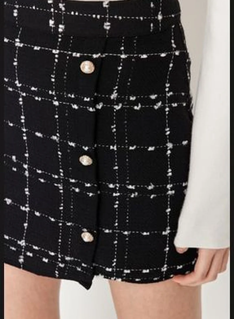 trendyol Black Buttoned Tweed Fabric Mini Woven Skirt TWOAW23ET00371