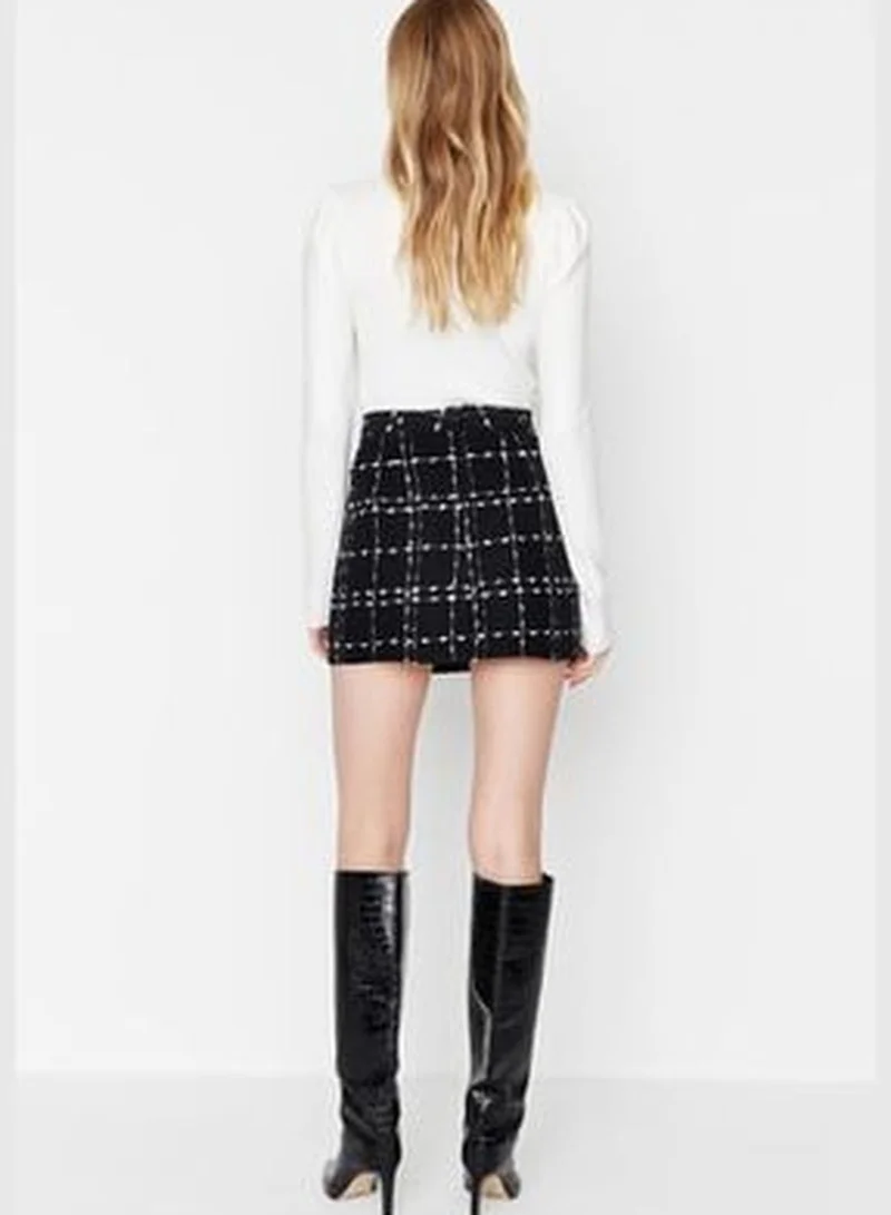 trendyol Black Buttoned Tweed Fabric Mini Woven Skirt TWOAW23ET00371