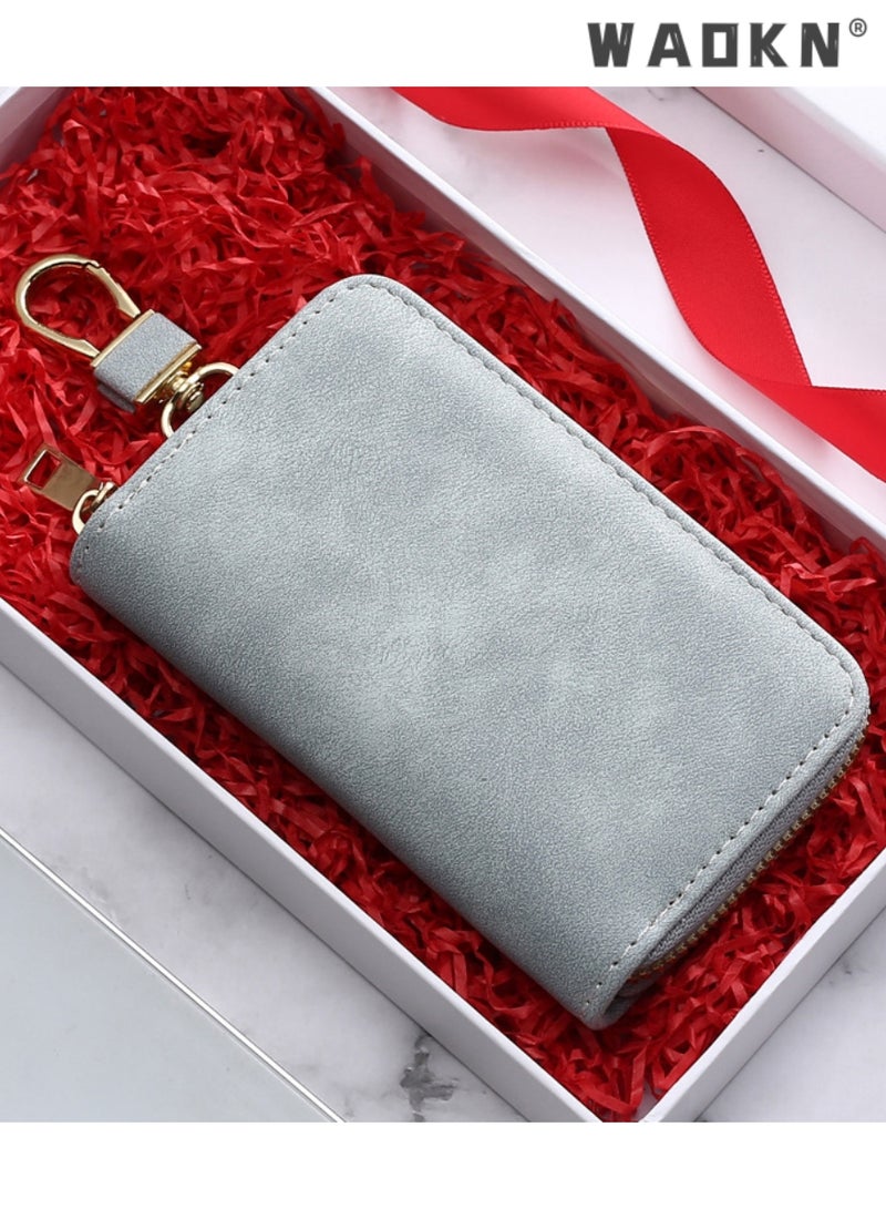 WAOKN PU Leather Car Key Case Car Smart Key Chain Coin Holder Smart Key Holder Protection Car key Chain Bag Auto Remote Keyring Wallet Key Wallet Card Wallet Leather Wallet. - Image 4