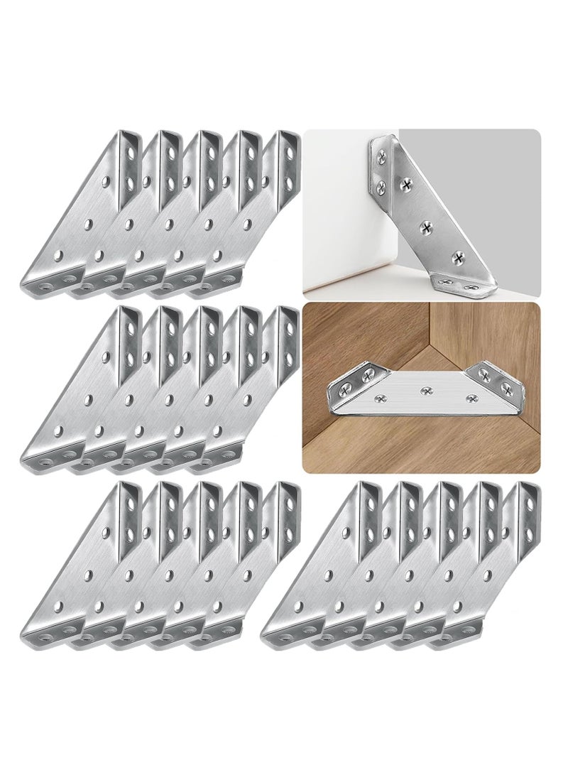 KASTWAVE 20Pcs Universal Stainless Steel Furniture Corner Connector, Trapeziform Brackets, Corner Braces, Corner Bracket for Wood, Shelf Supports, Shelving Brackets Heavy Duty  - Image 1