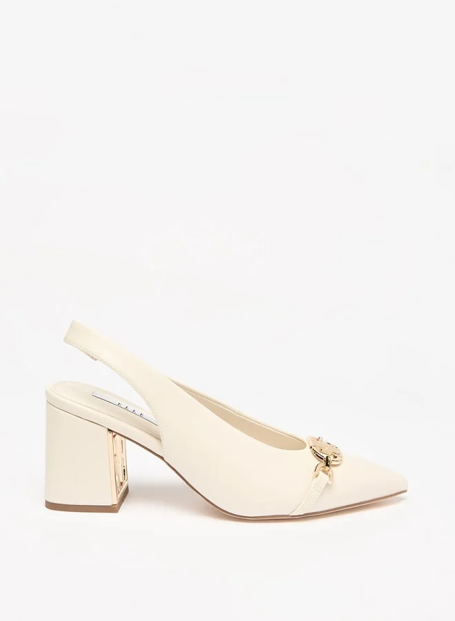 ELLE Women's Logo Accent Slip-On Slingback Shoes with Block Heels