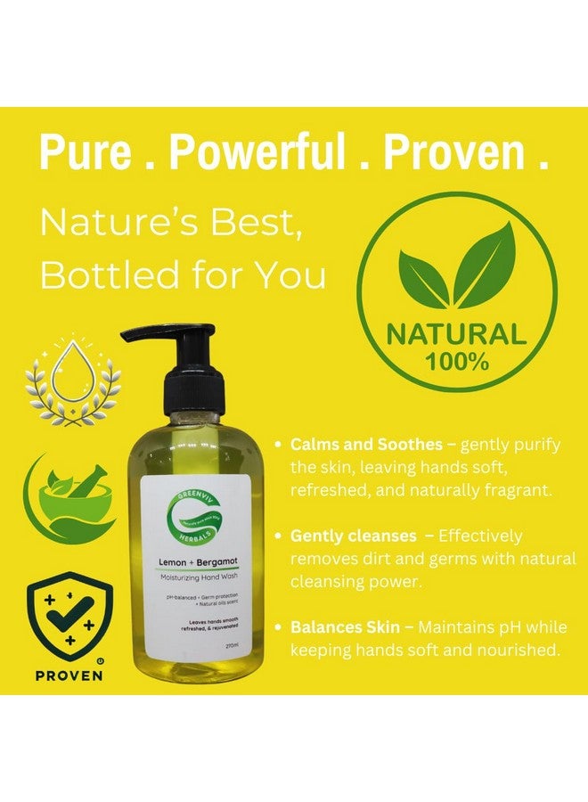 Greenviv Natural Handwash Liquid Lemon & Bergamot, 270ML, Anti Bacterial Moisturizing Hand Wash - Image 2