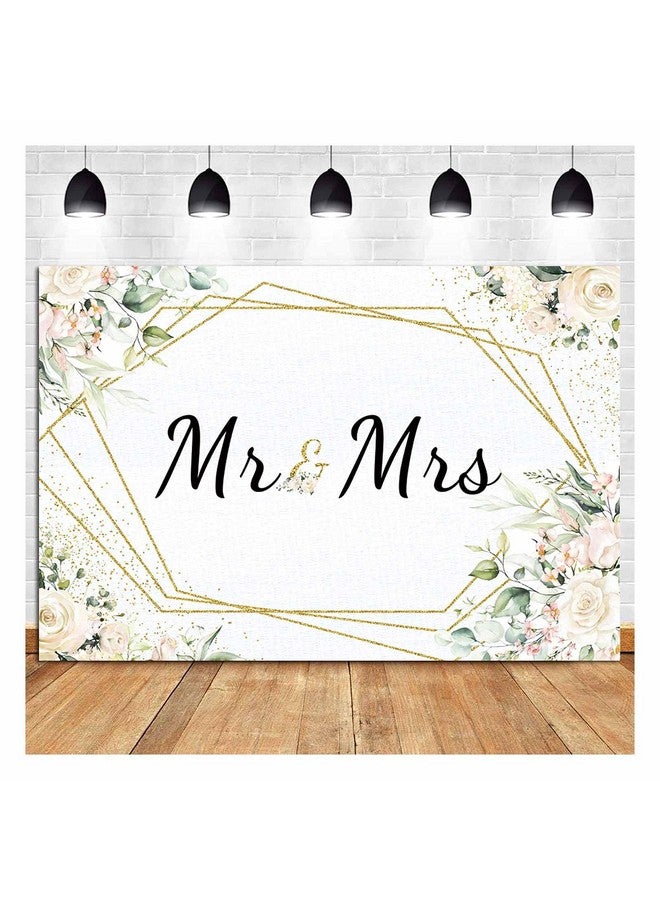 Qian Mr & Mrs White Floral Bridal Shower Backdrop Mr Mrs Wedding Theme Photo Backgrounds 7X5Ft Wedding Bride To Be Engagement Photography Backdrops Prom Party Banner Decor Party Banner Photo Booth Prop - Image 1