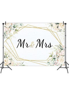 Qian Mr & Mrs White Floral Bridal Shower Backdrop Mr Mrs Wedding Theme Photo Backgrounds 7X5Ft Wedding Bride To Be Engagement Photography Backdrops Prom Party Banner Decor Party Banner Photo Booth Prop  - Image 4