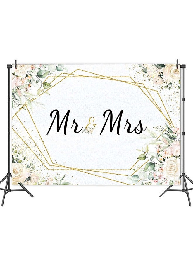 Qian Mr & Mrs White Floral Bridal Shower Backdrop Mr Mrs Wedding Theme Photo Backgrounds 7X5Ft Wedding Bride To Be Engagement Photography Backdrops Prom Party Banner Decor Party Banner Photo Booth Prop - Image 4
