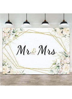 Qian Mr & Mrs White Floral Bridal Shower Backdrop Mr Mrs Wedding Theme Photo Backgrounds 7X5Ft Wedding Bride To Be Engagement Photography Backdrops Prom Party Banner Decor Party Banner Photo Booth Prop  - Image 2