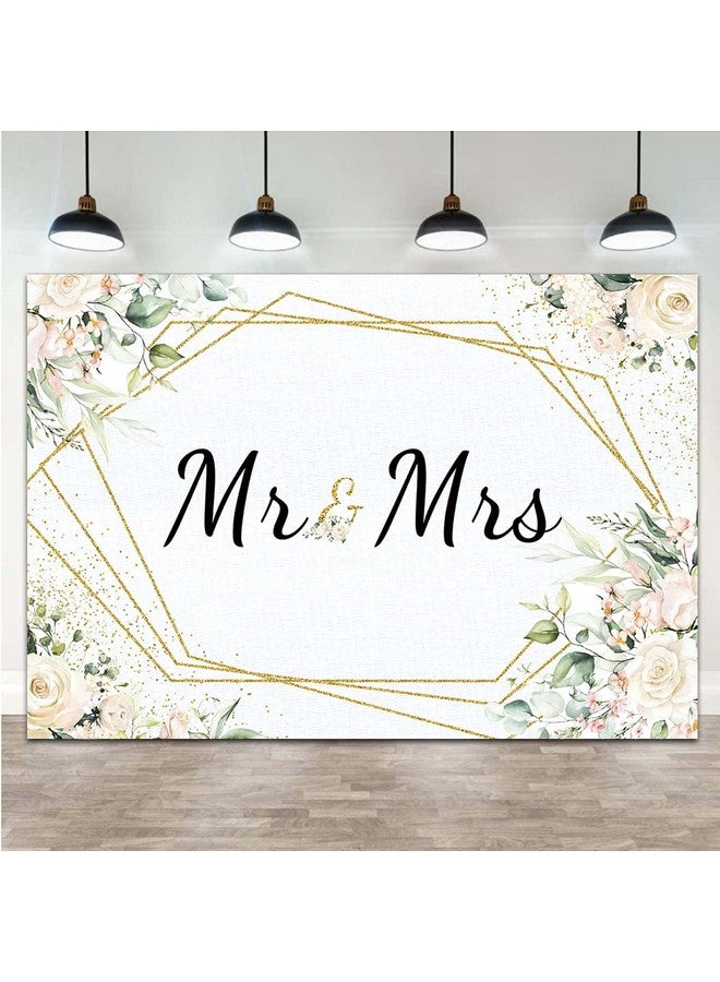Qian Mr & Mrs White Floral Bridal Shower Backdrop Mr Mrs Wedding Theme Photo Backgrounds 7X5Ft Wedding Bride To Be Engagement Photography Backdrops Prom Party Banner Decor Party Banner Photo Booth Prop - Image 2