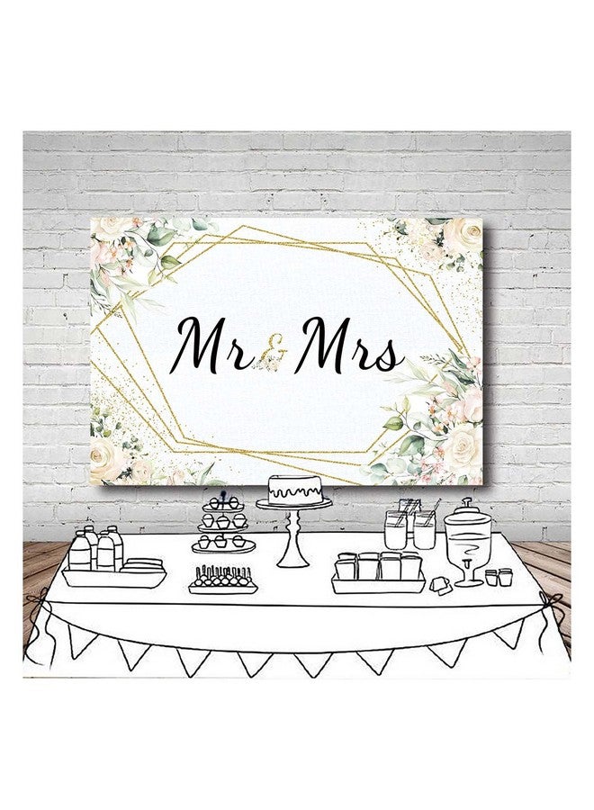 Qian Mr & Mrs White Floral Bridal Shower Backdrop Mr Mrs Wedding Theme Photo Backgrounds 7X5Ft Wedding Bride To Be Engagement Photography Backdrops Prom Party Banner Decor Party Banner Photo Booth Prop - Image 3