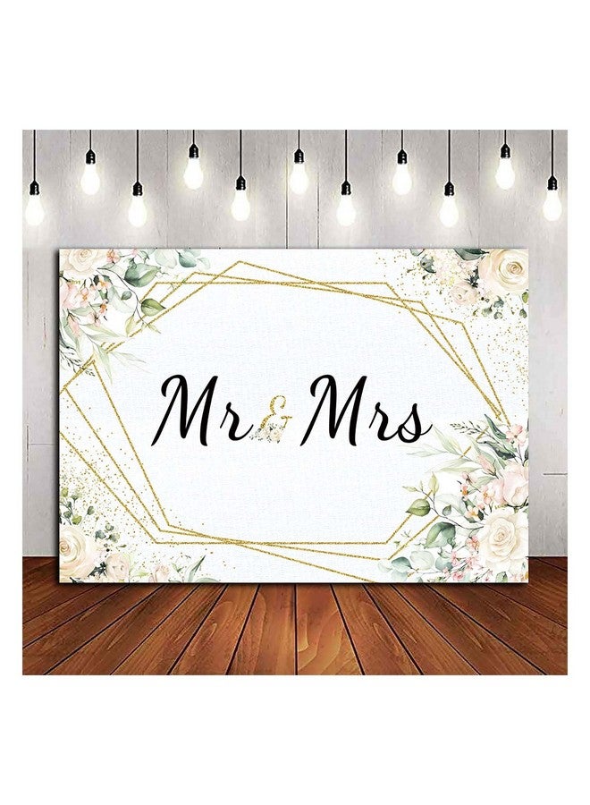 Qian Mr & Mrs White Floral Bridal Shower Backdrop Mr Mrs Wedding Theme Photo Backgrounds 7X5Ft Wedding Bride To Be Engagement Photography Backdrops Prom Party Banner Decor Party Banner Photo Booth Prop - Image 5