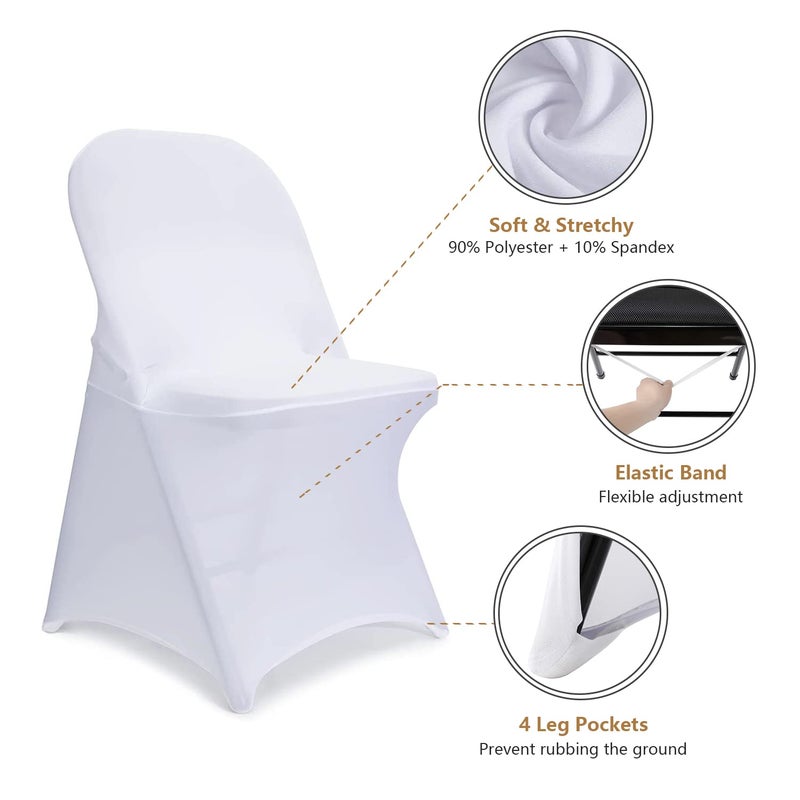 ManMengJi White Folding Chair Covers, Spandex Folding Chair Covers 6 PCS, Banquet Chair Slipcovers for Party, Wedding, Holidays, Celebration - Image 2