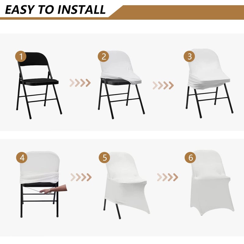 ManMengJi White Folding Chair Covers, Spandex Folding Chair Covers 6 PCS, Banquet Chair Slipcovers for Party, Wedding, Holidays, Celebration - Image 5