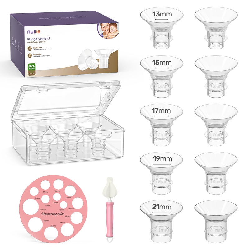 Nuliie 10PCS Flange Sizing kit 13/15/17/19/21mm for 24mm Flange/Shield of Most Pumps, BPA-Free Flange Inserts, Compatible with Momcozy/Elvie/Spectra/Bellababy/TSRETE/Nuliie Breast Pumps - Image 1