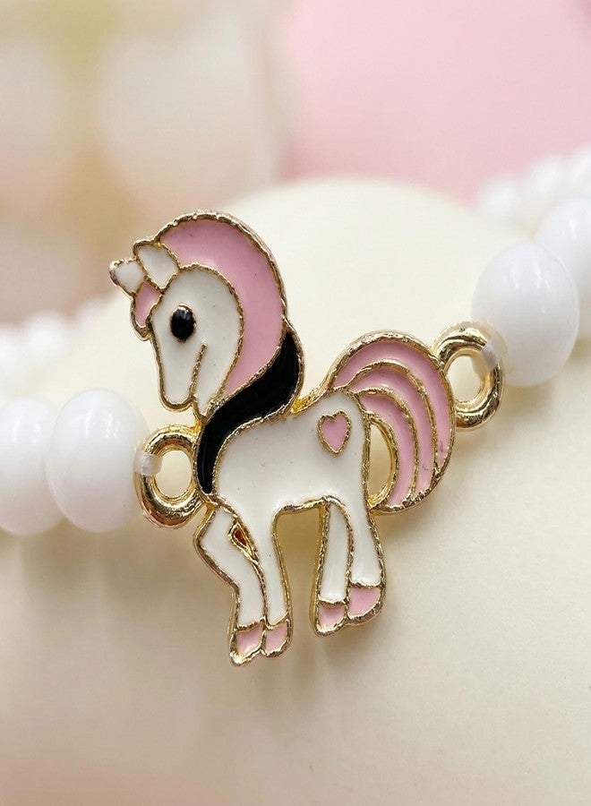 Fabdrap Children's Beaded Bracelet, White Pearl Style Beads, Pink and Gold Charm (whiteBracelet) - Image 4