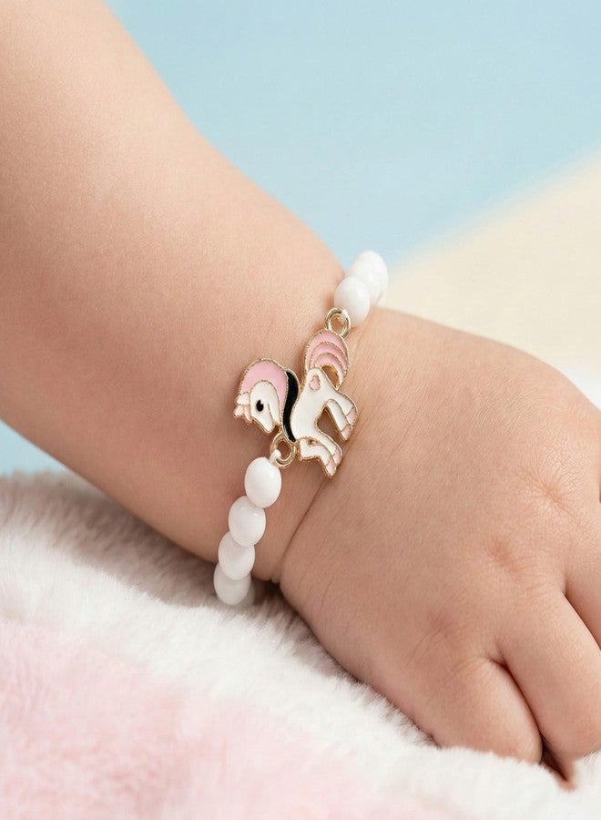 Fabdrap Children's Beaded Bracelet, White Pearl Style Beads, Pink and Gold Charm (whiteBracelet) - Image 5