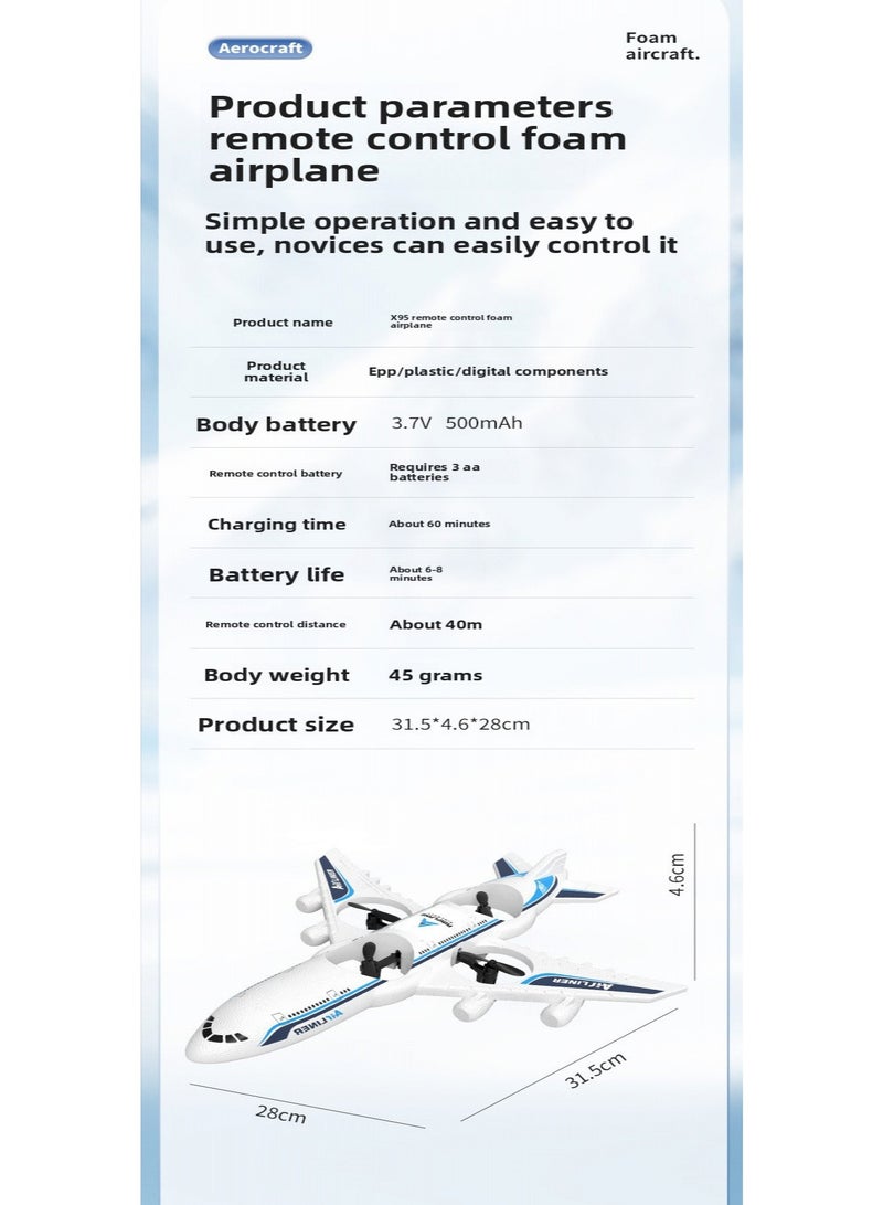 New Remote Control Airplane, Airliner Model, Foam Shock-Resistant Toy, 3-Speed Variable Speed+360°Stunt+40 Meters Remote, Gift for kids - Image 2