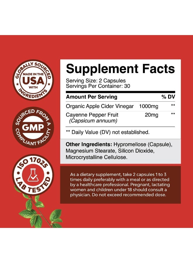 Natures Craft Potent Apple Cider Vinegar Capsules ACV Pills Nutritional Supplements for Digestive Health - Image 2