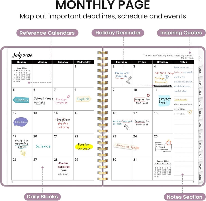 Taja Planner 2026-2027 for Women & Men, Academic Monthly and Weekly Calendar Planner, Jul 2026 - Jun 2027, A5 (6.3" x 8.5"), Teacher Student Planning Book with Tabs, Ideal for Office School Supplies - Boho - Image 2