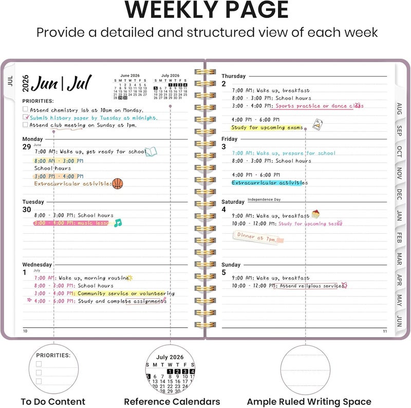 Taja Planner 2026-2027 for Women & Men, Academic Monthly and Weekly Calendar Planner, Jul 2026 - Jun 2027, A5 (6.3" x 8.5"), Teacher Student Planning Book with Tabs, Ideal for Office School Supplies - Boho - Image 3